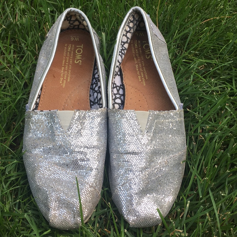 TOMS Silver Glitter Canvas Shoes